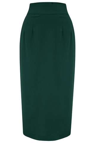 The "Jitterbug" Pencil Skirt with Kick-Pleat in Green, Iconic 1950s Vintage Style