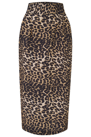 The "Jitterbug" Pencil Skirt with Kick-Pleat in Leopard Print, Iconic 1950s Vintage Style