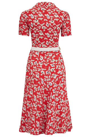 "Lisa" Shirt Dress in Pansy Print, Authentic 1940s Vintage Style Tea Dress at its Best