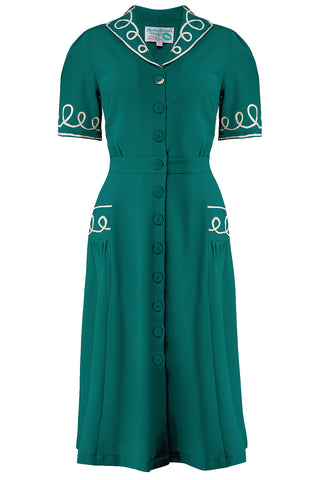 The "Loopy-Lou" Shirtwaister Dress in Teal with Contrast RicRac, True 1950s Vintage Style - CC41, Goodwood Revival, Twinwood Festival, Viva Las Vegas Rockabilly Weekend Rock n Romance Rock n Romance