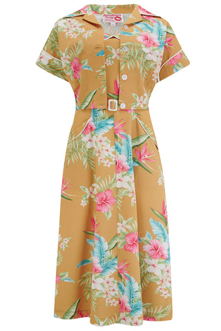 **Sample Sale** The "Lucille" 2pc Sweetheart Dress & Bolero Set In Mustard Honolulu & Ivory Contrast, True Late 1940s - Early 50s Vintage Style - CC41, Goodwood Revival, Twinwood Festival, Viva Las Vegas Rockabilly Weekend Rock n Romance Rock n Romance