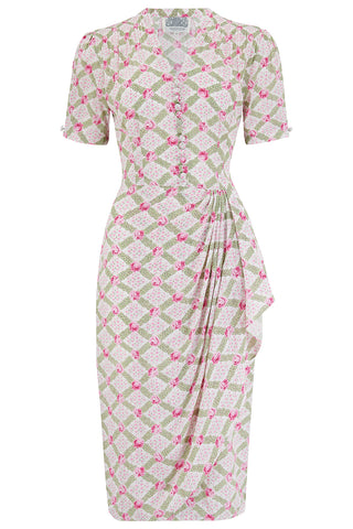 "Mabel" Waterfall Dress in Rose Kiss Print, A Classic 1940s Inspired Vintage Style