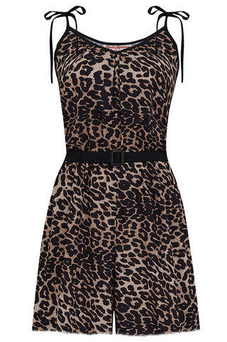 The "Marcie" Beach Playsuit / Romper in Leopard Print, True & Authentic 1950s Vintage Style