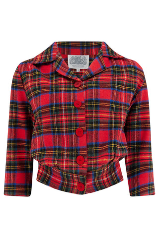 "Marion" Blouse in 100% Cotton Red Plaid Tartan, Authentic & Classic 1940s Vintage Inspired Style