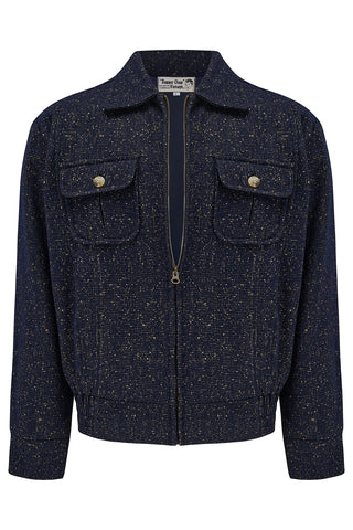 **Pre-Order** The Mens "Ricky" Sport Jacket In Navy Fleck .. 100% Wool Outer & Satin Lining .. 1950s Vintage Menswear