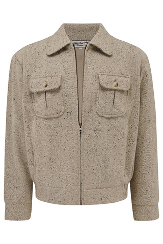 **Pre-Order** The Mens "Ricky" Sport Jacket In Stone Fleck .. 100% Wool Outer & Satin Lining .. 1950s Vintage Menswear