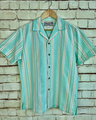 Mens "Cooper" Short Sleeved Casual Shirt In Mint Green Stripe.. 1950s Sport Shirt .. 100% Cotton