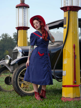 The "Dolly" Fringed Dress in Navy, Authentic 1950s Vintage Western Style