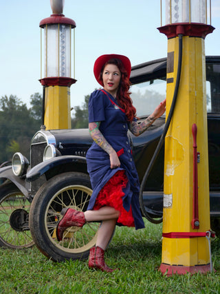 The "Dolly" Fringed Dress in Navy, Authentic 1950s Vintage Western Style