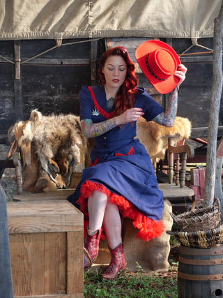 The "Dolly" Fringed Dress in Navy, Authentic 1950s Vintage Western Style