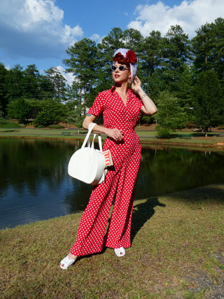 "Lauren" Siren Suit in Red with Polka Spots, Classic 1940s Vintage Holywood Style Inspired