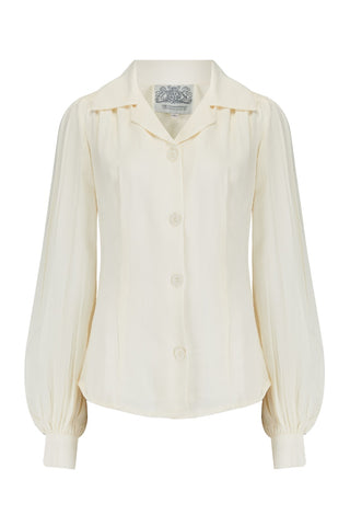 Poppy Long Sleeve Blouse in Cream, Authentic & Classic 1940s Vintage Style