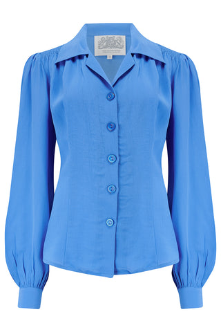 Poppy Long Sleeve Blouse in Palace Blue, Authentic & Classic 1940s Vintage Style