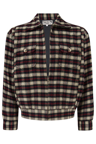 The Mens "Ricky" Sport Jacket In Black & Beige Check.. 100% Wool Outer & Satin Lining .. 1950s Vintage Menswear