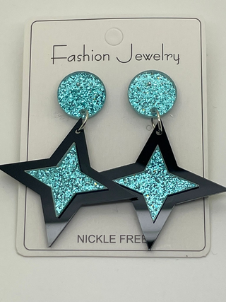 Rockabilly Atomic Star Glitter Earrings .. Classic 1950s Kitch