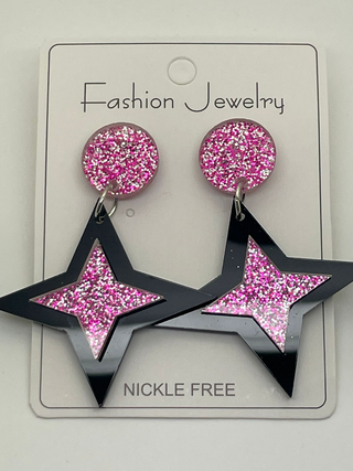 Rockabilly Atomic Star Glitter Earrings .. Classic 1950s Kitch