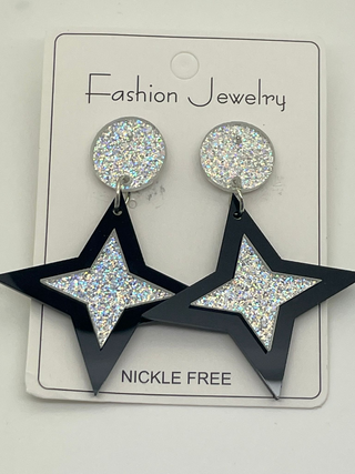 Rockabilly Atomic Star Glitter Earrings .. Classic 1950s Kitch