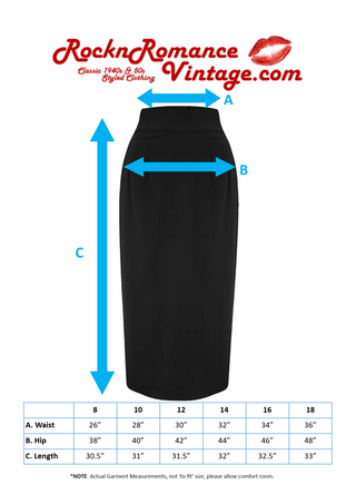 The "Jitterbug" Pencil Skirt with Kick-Pleat in Black, Iconic 1950s Vintage Style