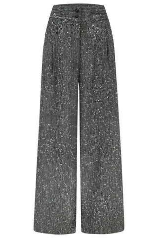 RnR "Luxe" Range.. The "Sophia" Palazzo Wide Leg Trousers in Black & White Herringbone Wool .. Classic 1950s Style