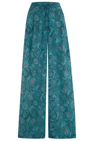 **Vente d'échantillons** Le pantalon large Palazzo « Sophia » en bleu marine Honolulu, facile à porter, style d'inspiration vintage