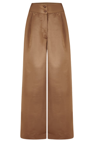 **Sample Sale** RnR "Luxe" Range.. The "Sophia" Palazzo Wide Leg Trousers in Super Luxurious Golden Pecan Brown SATIN