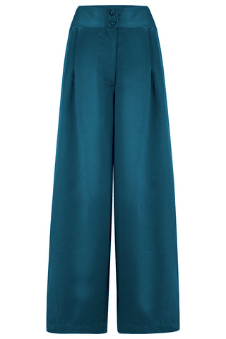 RnR "Luxe" Range.. The "Sophia" Palazzo Wide Leg Trousers in Super Luxurious Peacock Blue SATIN