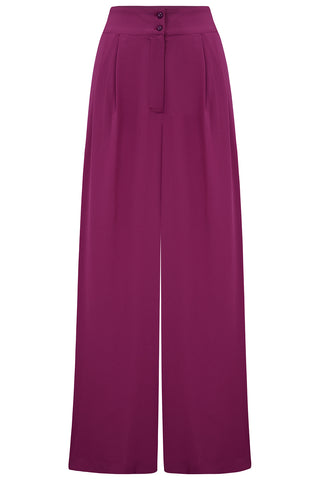 The "Sophia" Palazzo Wide Leg Trousers in Plum, Easy To Wear Vintage Inspired Style