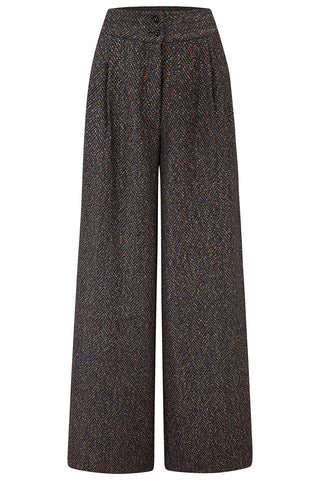 RnR "Luxe" Range.. The "Sophia" Palazzo Wide Leg Trousers in Multi Fleck Wool .. Classic 1950s Style