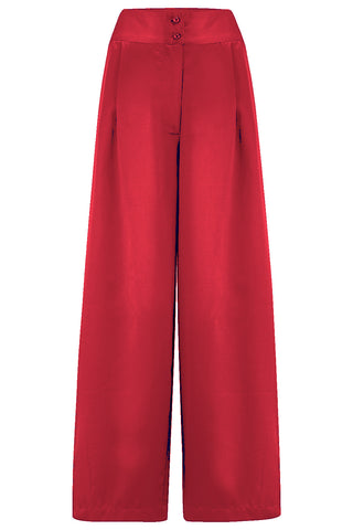 RnR "Luxe" Range.. The "Sophia" Palazzo Wide Leg Trousers in Super Luxurious Scarlet Red SATIN