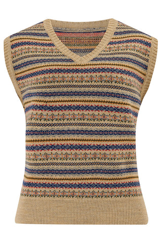 Fair Isle Knitted Slipover Vest, Stunning 1940s True Vintage Style, By The Seamstress of Bloomsbury