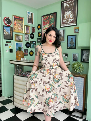 **Sample Sale** The "Suzy Sun Dress" in Tahiti Print, Easy To Wear Tiki Style From The 1940s-50s - CC41, Goodwood Revival, Twinwood Festival, Viva Las Vegas Rockabilly Weekend Rock n Romance Rock n Romance