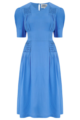 "Daisy" Dress in Palace Blue, Classic 1940s True Vintage Style.