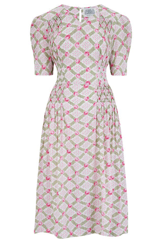 "Daisy" Dress in Rose Kiss Print, Classic 1940s True Vintage Style