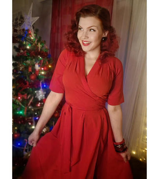 The "Vivien" Full Wrap Dress in Red, True 1940s To Early 1950s Style