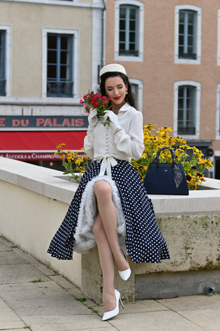 "Clarice" Long Sleeve Blouse in Cream, Classic 1940s Vintage Inspired Style