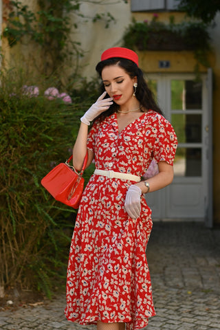 "Lisa" Shirt Dress in Pansy Print, Authentic 1940s Vintage Style Tea Dress at its Best