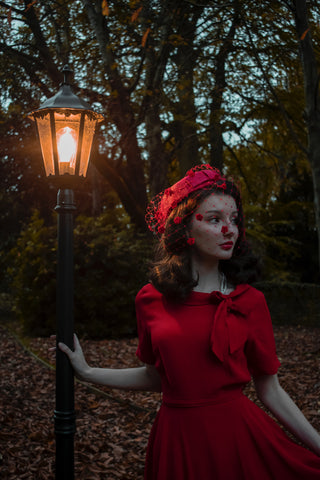 "Cindy" Dress in Lipstick Red By The Seamstress Of Bloomsbury, Classic 1940s Vintage Inspired Style