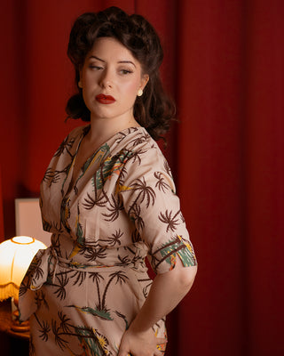 The “Evelyn" Wiggle Dress in Tahiti Print , True Late 40s Early 50s Vintage Tiki Style