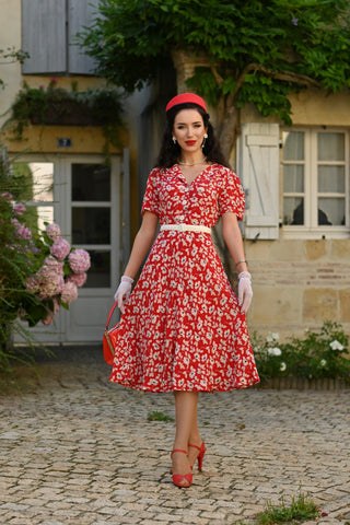 "Lisa" Shirt Dress in Pansy Print, Authentic 1940s Vintage Style Tea Dress at its Best