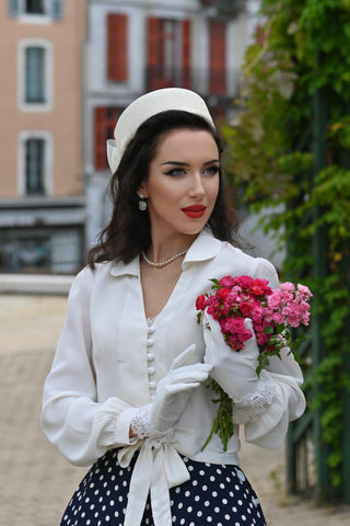 "Clarice" Long Sleeve Blouse in Cream, Classic 1940s Vintage Inspired Style