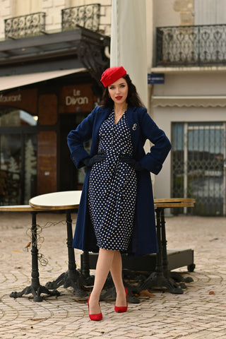 "Mabel" 3/4 Sleeve Waterfall Dress in Black Floral Dancer, A Classic 1940s True Vintage Inspired Style