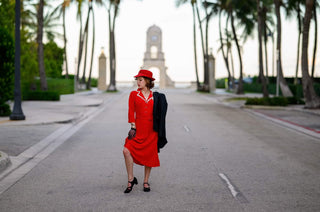 "Lisa-Mae" 3/4 Sleeve Shirt Dress in Red with Contrast Under Collar, Authentic 1940s Vintage Style at its Best