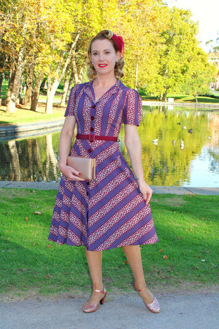 Charlene Shirtwaister Dress in Dotty Deco Print, True 1950s Vintage Style - CC41, Goodwood Revival, Twinwood Festival, Viva Las Vegas Rockabilly Weekend Rock n Romance Rock n Romance