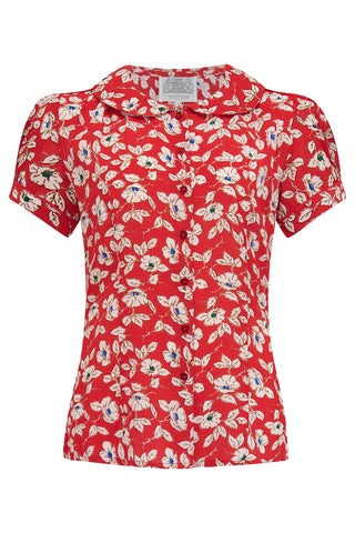 "Jive" Blouse in Pansy Print, Classic 1940s Vintage Inspired Style