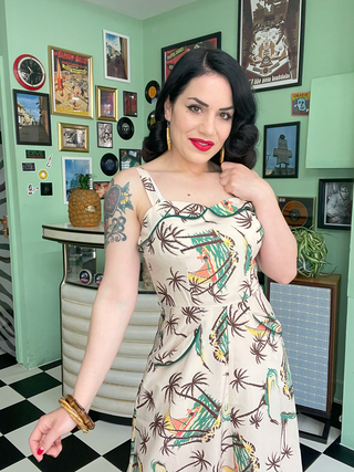 The "Lucille" 2pc Sweetheart Dress & Bolero Set In Tahiti , True Late 1940s - Early 50s Vintage Style - CC41, Goodwood Revival, Twinwood Festival, Viva Las Vegas Rockabilly Weekend Rock n Romance Rock n Romance