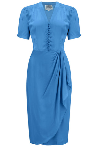 "Mabel" Waterfall Dress in Palace Blue, A Classic 1940s Inspired Vintage Style