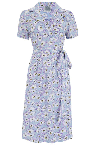 "Peggy" Wrap Dress Daisy Print, Classic 1940s True Vintage Style