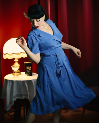 "Peggy" Wrap Dress in Palace Blue, Classic 1940s True Vintage Style