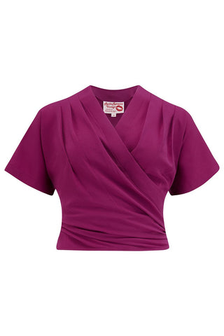 The "Darla" Short Sleeve Wrap Blouse in Plum, True Vintage Style