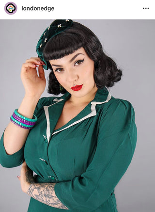 Long sleeve Lisa - Mae Dress in Green with contrast under collar, Authentic 1940s Vintage Style at its Best - CC41, Goodwood Revival, Twinwood Festival, Viva Las Vegas Rockabilly Weekend Rock n Romance The Seamstress Of Bloomsbury